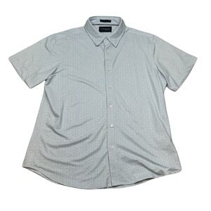 JACHS New York Shirt Mens Blue Grey Large Geometric Print Short Sleeve Button Up